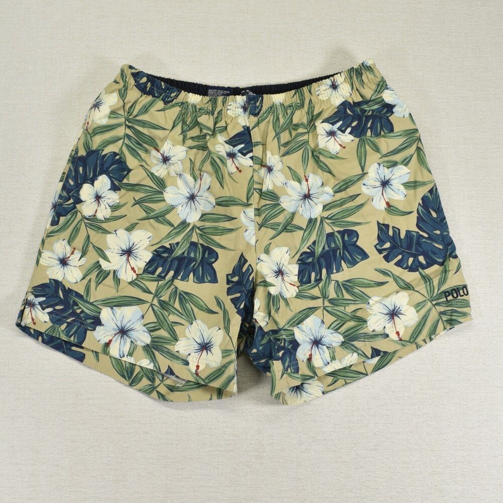 Polo Sport Swim Trunks Mens L Ralph Lauren Bathing Suit Floral Hawaiian Shorts
